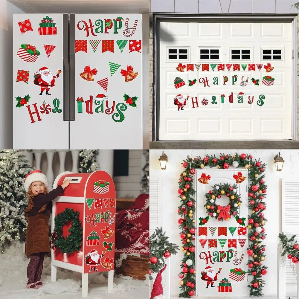 30Pcs Christmas Reflective Car Magnet Set Happy Holiday Letter Refrigerator Magn